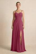 V - Neck A - Line Chiffon Pleated Bridesmaid Dress in Desert Rose - SHE IS ME Bridesmaid Dresses