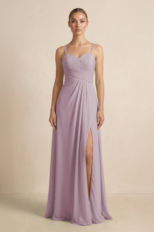 V - Neck A - Line Chiffon Pleated Bridesmaid Dress in Dusk - SHE IS ME Bridesmaid Dresses