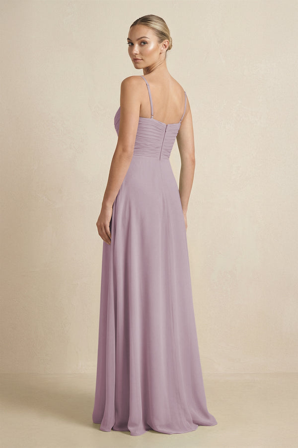 V - Neck A - Line Chiffon Pleated Bridesmaid Dress in Dusk - SHE IS ME Bridesmaid Dresses