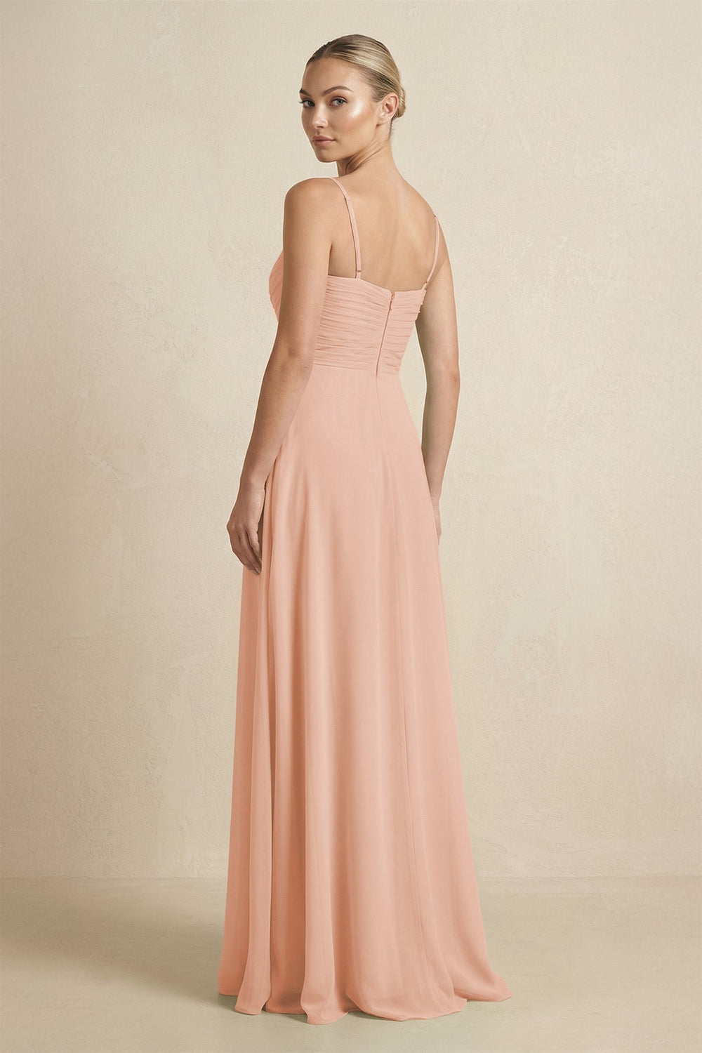 V - Neck A - Line Chiffon Pleated Bridesmaid Dress in English Rose - SHE IS ME Bridesmaid Dresses