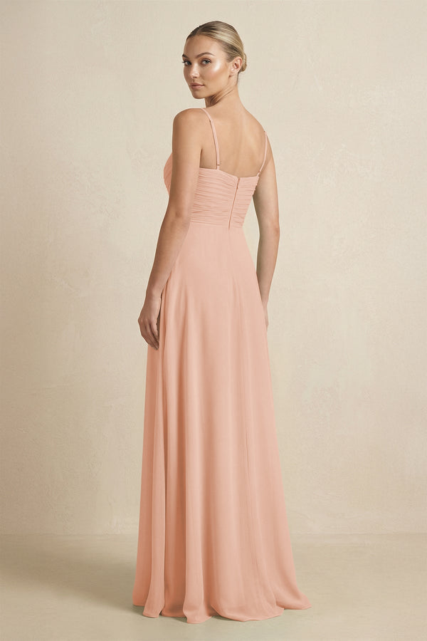 V - Neck A - Line Chiffon Pleated Bridesmaid Dress in English Rose - SHE IS ME Bridesmaid Dresses