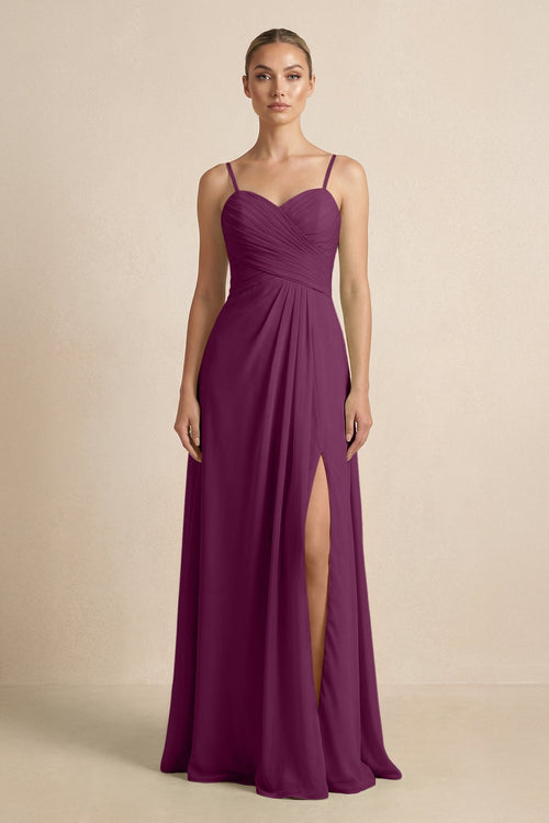 V - Neck A - Line Chiffon Pleated Bridesmaid Dress in Fig - SHE IS ME Bridesmaid Dresses