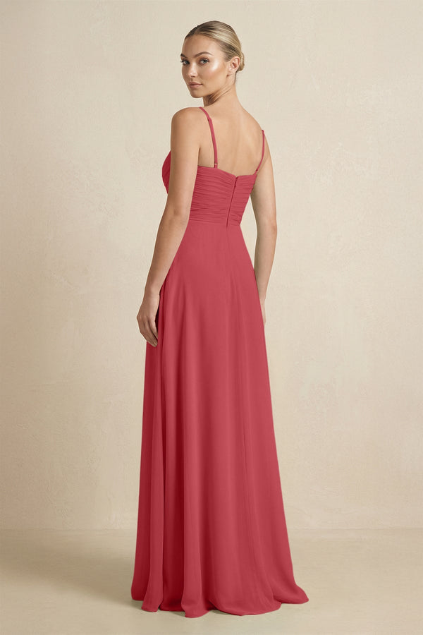V - Neck A - Line Chiffon Pleated Bridesmaid Dress in Merlot - SHE IS ME Bridesmaid Dresses