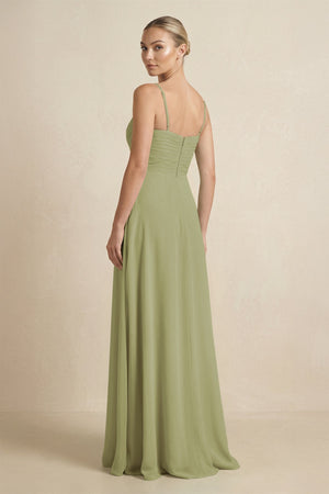 V - Neck A - Line Chiffon Pleated Bridesmaid Dress in Moss Green - SHE IS ME Bridesmaid Dresses