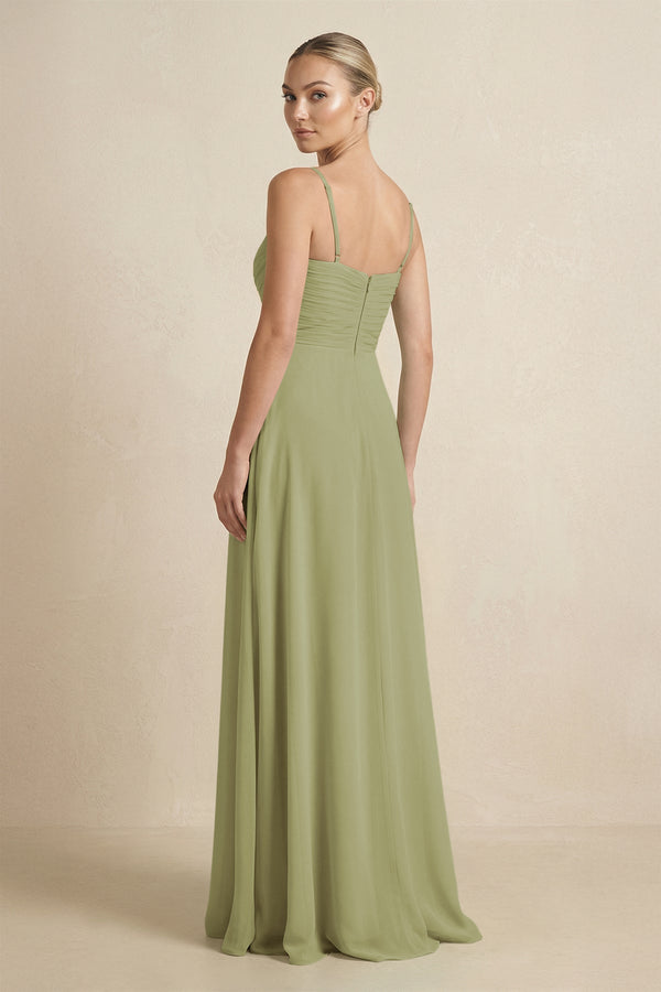 V - Neck A - Line Chiffon Pleated Bridesmaid Dress in Moss Green - SHE IS ME Bridesmaid Dresses