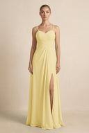 V - Neck A - Line Chiffon Pleated Bridesmaid Dress in Pastel Yellow - SHE IS ME Bridesmaid Dresses