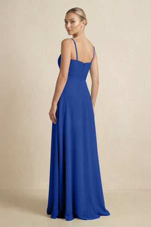 V - Neck A - Line Chiffon Pleated Bridesmaid Dress in Royal Blue - SHE IS ME Bridesmaid Dresses