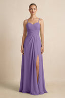 V - Neck A - Line Chiffon Pleated Bridesmaid Dress in Tahiti - SHE IS ME Bridesmaid Dresses