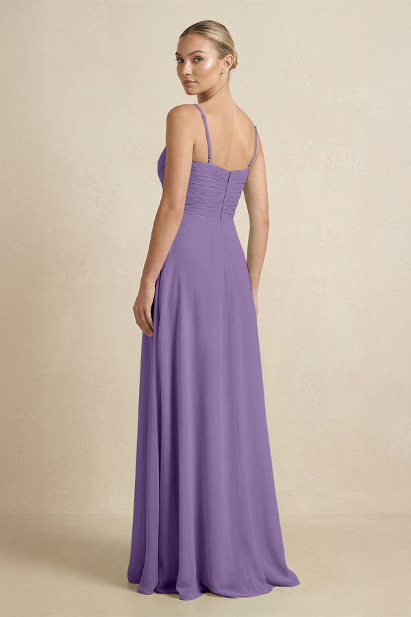 V - Neck A - Line Chiffon Pleated Bridesmaid Dress in Tahiti - SHE IS ME Bridesmaid Dresses