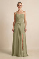 V - Neck A - Line Chiffon Pleated Bridesmaid Dress in Thyme - SHE IS ME Bridesmaid Dresses