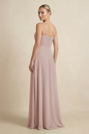 V - Neck A - Line Chiffon Pleated Bridesmaid Dress in Toffee - SHE IS ME Bridesmaid Dresses
