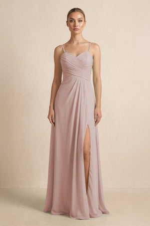 V - Neck A - Line Chiffon Pleated Bridesmaid Dress in Toffee - SHE IS ME Bridesmaid Dresses