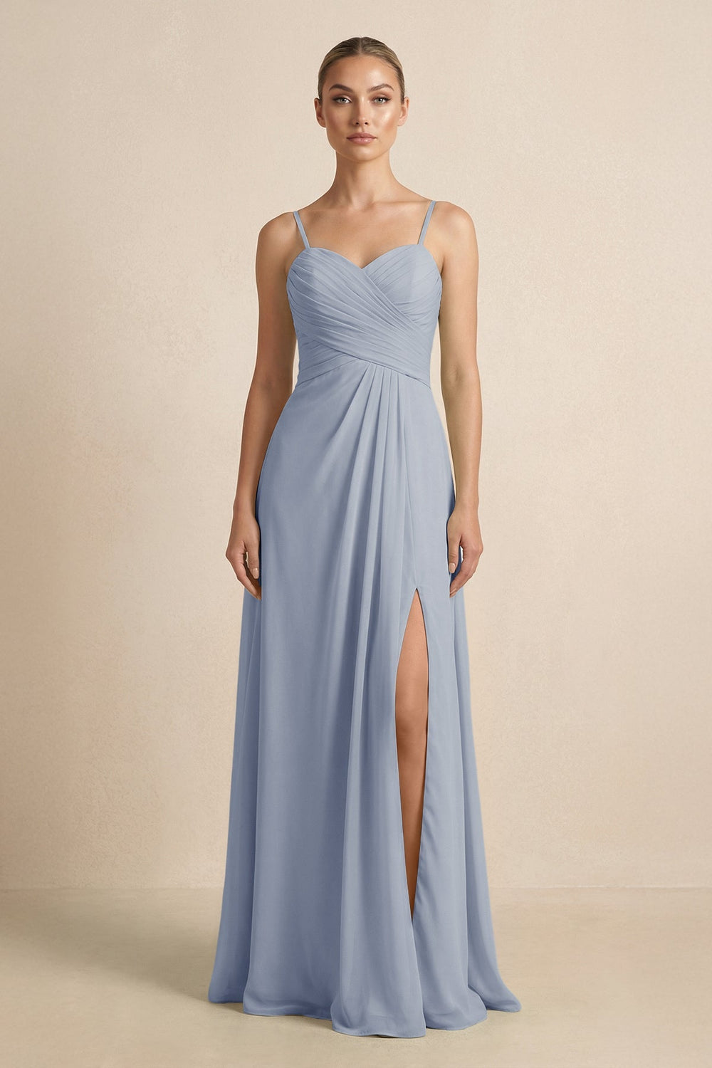 V - Neck A - Line Chiffon Pleated Bridesmaid Dress in Twilight - SHE IS ME Bridesmaid Dresses