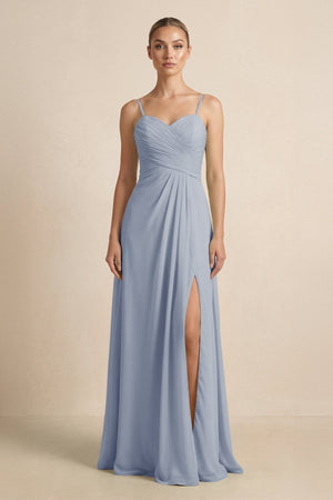 V - Neck A - Line Chiffon Pleated Bridesmaid Dress in Twilight - SHE IS ME Bridesmaid Dresses