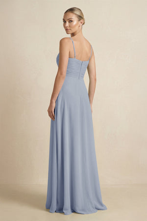 V - Neck A - Line Chiffon Pleated Bridesmaid Dress in Twilight - SHE IS ME Bridesmaid Dresses