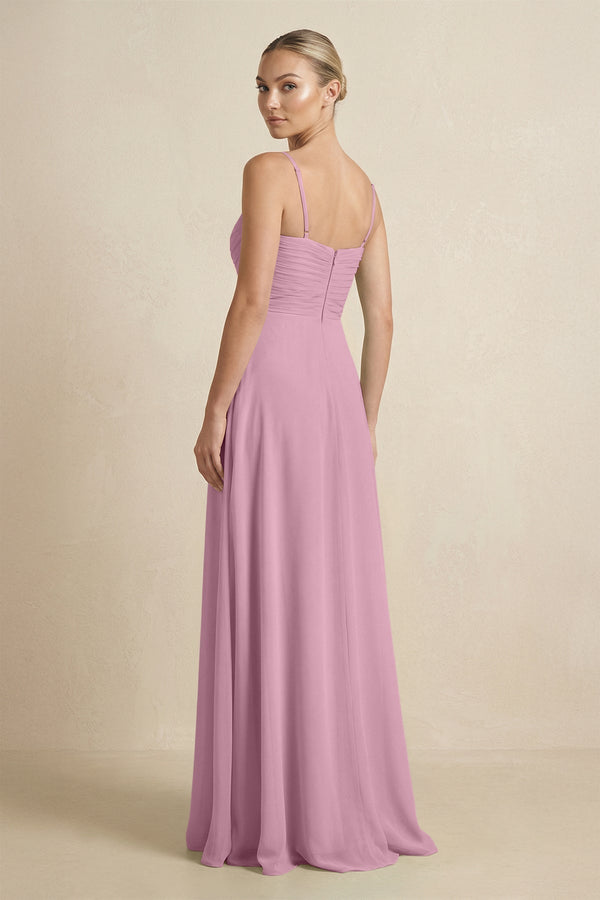 V - Neck A - Line Chiffon Pleated Bridesmaid Dress in Vintage Mauve - SHE IS ME Bridesmaid Dresses
