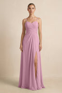 V - Neck A - Line Chiffon Pleated Bridesmaid Dress in Vintage Mauve - SHE IS ME Bridesmaid Dresses