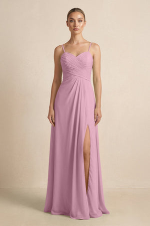 V - Neck A - Line Chiffon Pleated Bridesmaid Dress in Vintage Mauve - SHE IS ME Bridesmaid Dresses