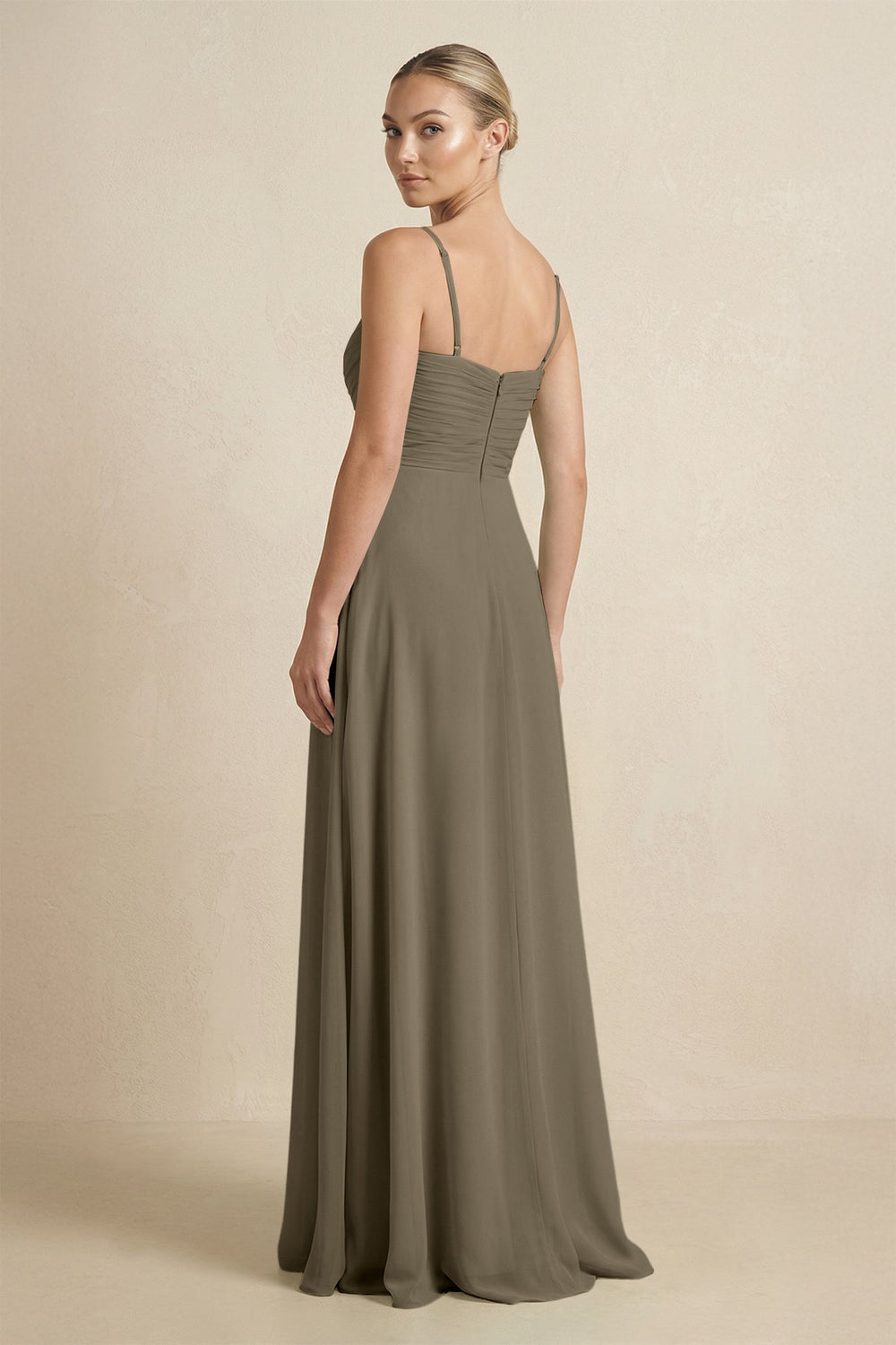 V - Neck A - Line Chiffon Pleated Bridesmaid Dress in Willow Green - SHE IS ME Bridesmaid Dresses