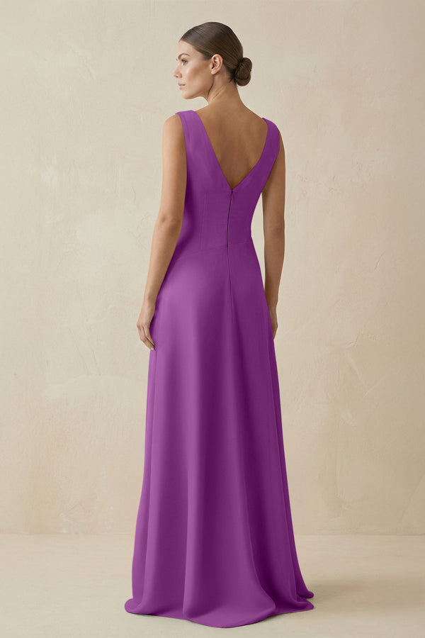 V - Neck A - Line Chiffon Ruffled Bridesmaid Dress in Amethyst - SHE IS ME Bridesmaid Dresses