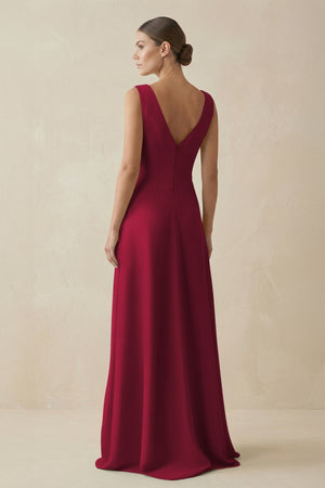 V - Neck A - Line Chiffon Ruffled Bridesmaid Dress in Berry - SHE IS ME Bridesmaid Dresses