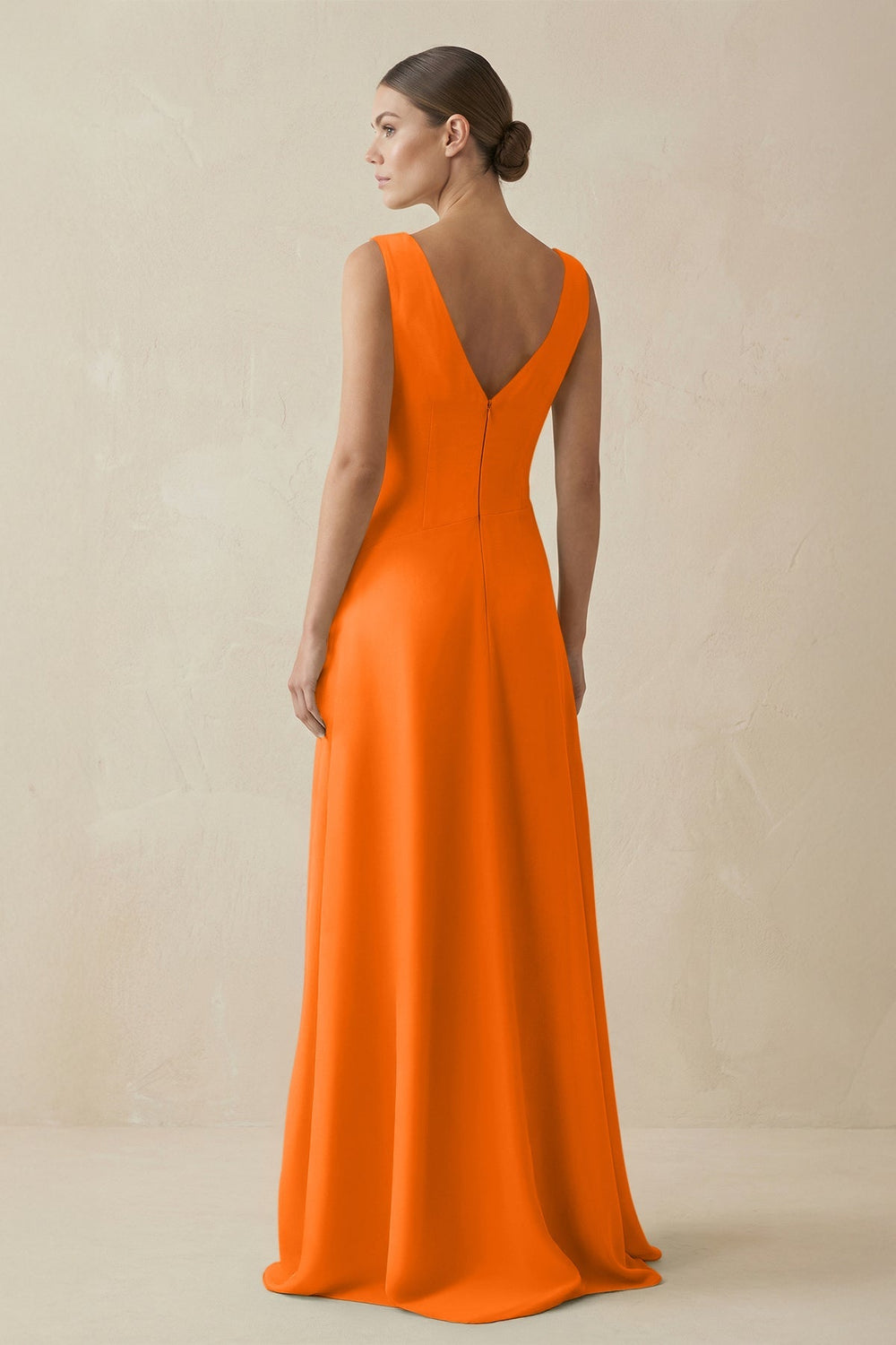 V - Neck A - Line Chiffon Ruffled Bridesmaid Dress in Cinnamon - SHE IS ME Bridesmaid Dresses