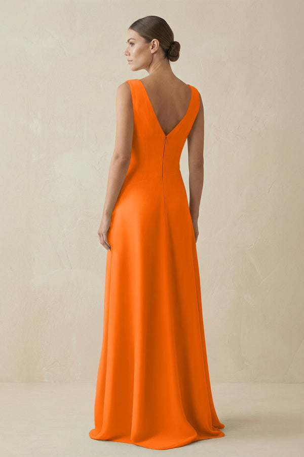 V - Neck A - Line Chiffon Ruffled Bridesmaid Dress in Cinnamon - SHE IS ME Bridesmaid Dresses