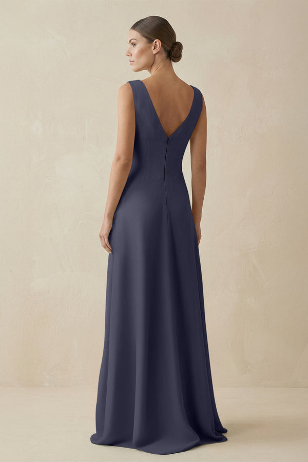 V - Neck A - Line Chiffon Ruffled Bridesmaid Dress in Dusk Blue - SHE IS ME Bridesmaid Dresses