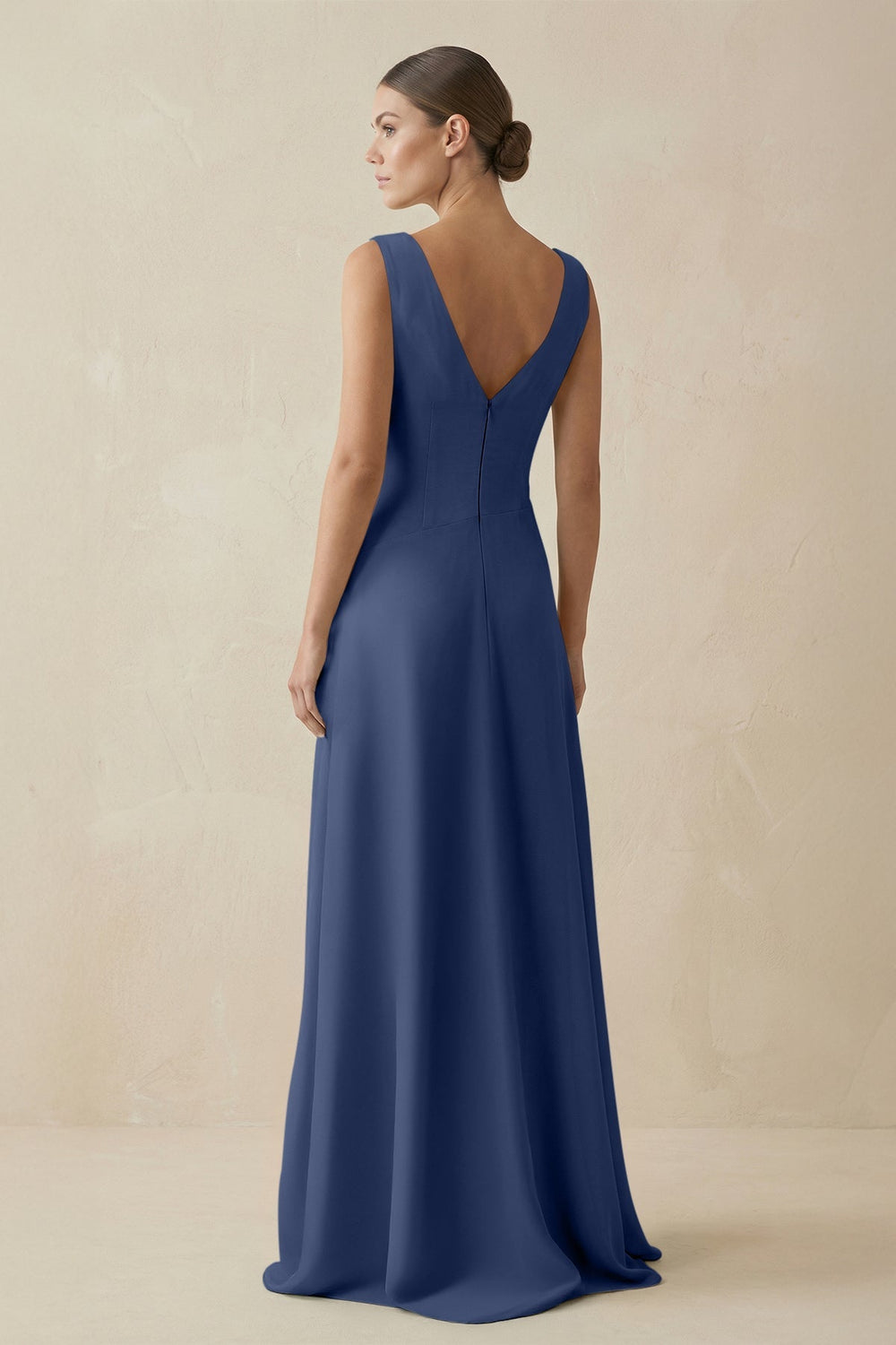 V - Neck A - Line Chiffon Ruffled Bridesmaid Dress in Navy - SHE IS ME Bridesmaid Dresses