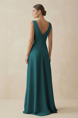V - Neck A - Line Chiffon Ruffled Bridesmaid Dress in Pine - SHE IS ME Bridesmaid Dresses