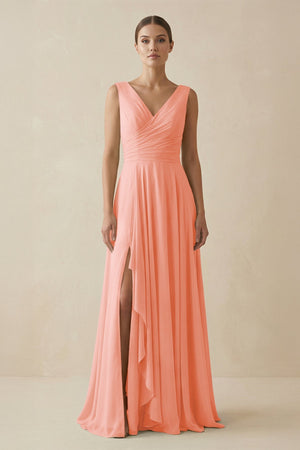 V - Neck A - Line Chiffon Ruffled Bridesmaid Dress in Rosette - SHE IS ME Bridesmaid Dresses