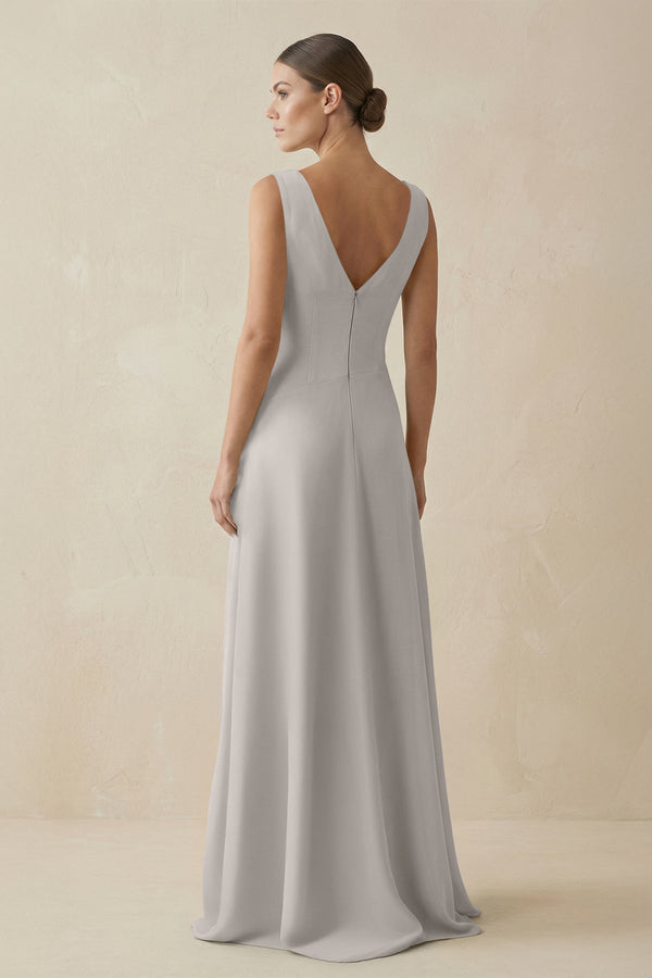 V - Neck A - Line Chiffon Ruffled Bridesmaid Dress in Silver - SHE IS ME Bridesmaid Dresses