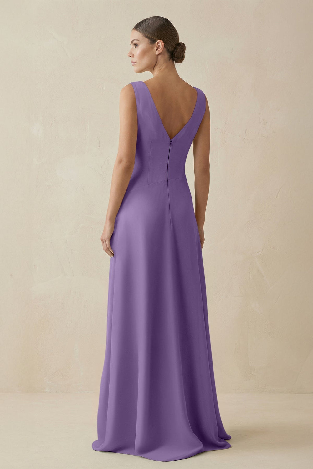 V - Neck A - Line Chiffon Ruffled Bridesmaid Dress in Tahiti - SHE IS ME Bridesmaid Dresses