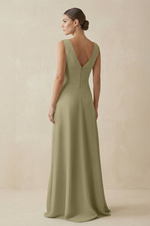 V - Neck A - Line Chiffon Ruffled Bridesmaid Dress in Thyme - SHE IS ME Bridesmaid Dresses