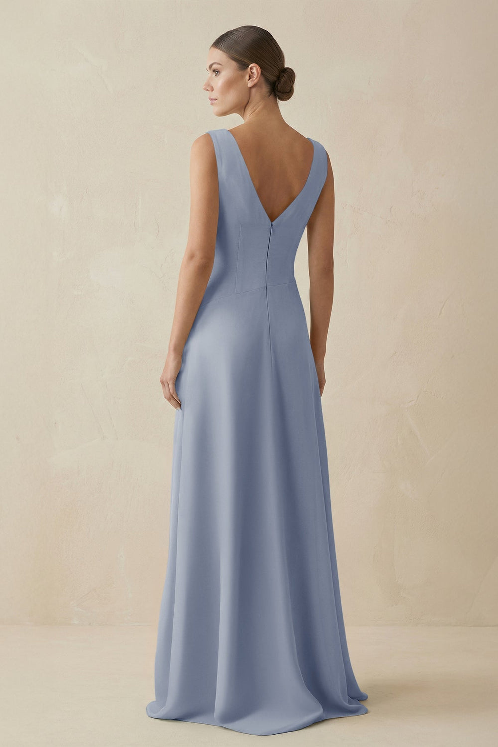 V - Neck A - Line Chiffon Ruffled Bridesmaid Dress in Twilight - SHE IS ME Bridesmaid Dresses