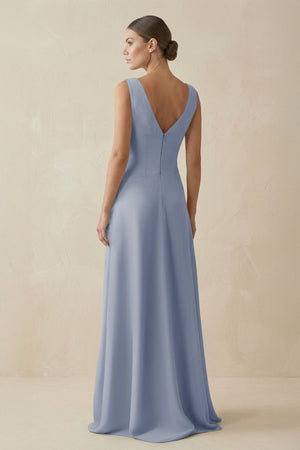 V - Neck A - Line Chiffon Ruffled Bridesmaid Dress in Twilight - SHE IS ME Bridesmaid Dresses