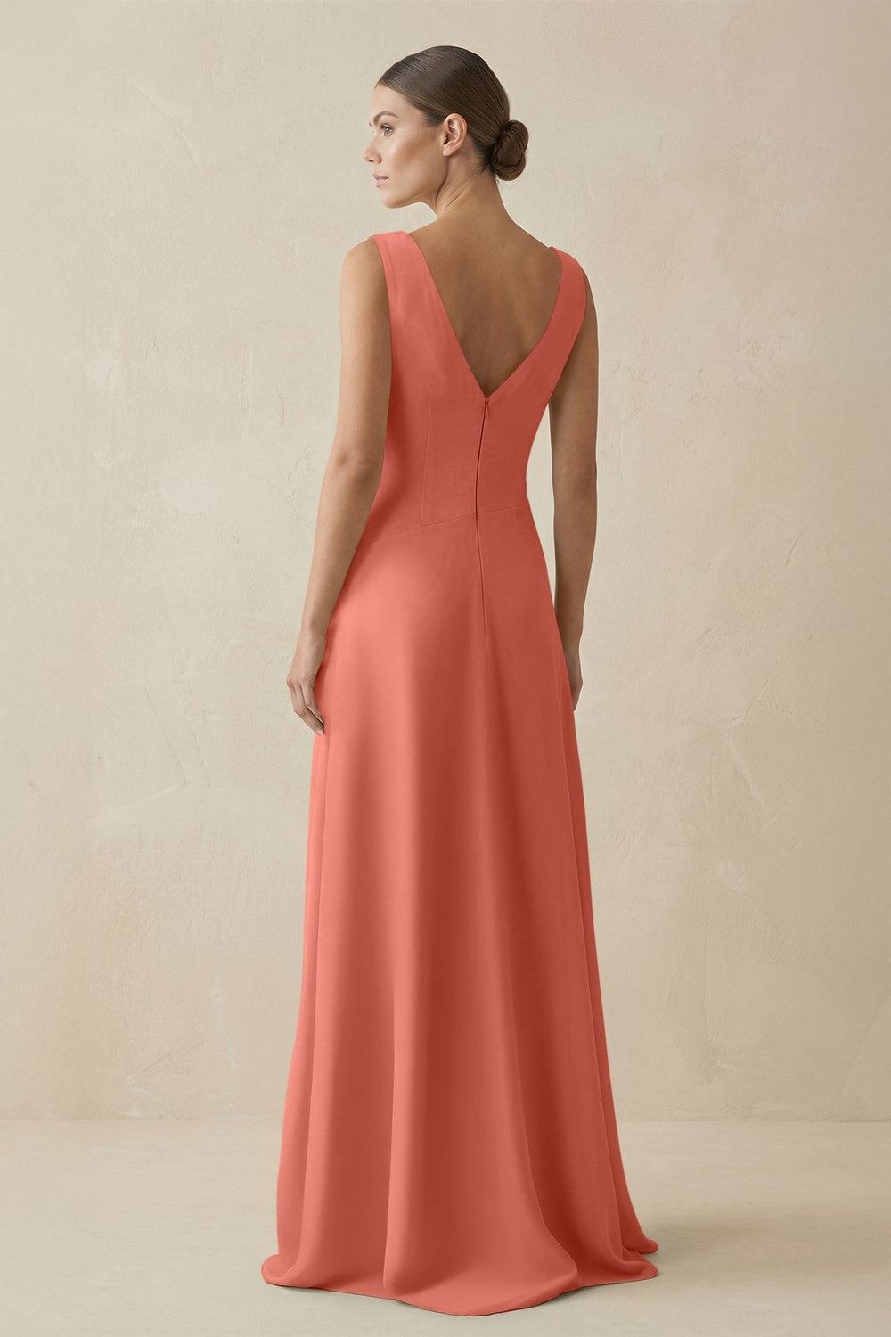 V - Neck A - Line Chiffon Ruffled Bridesmaid Dress in Wild Rose - SHE IS ME Bridesmaid Dresses