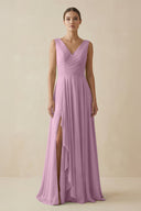 V - Neck A - Line Chiffon Ruffled Bridesmaid Dress in Wisteria - SHE IS ME Bridesmaid Dresses