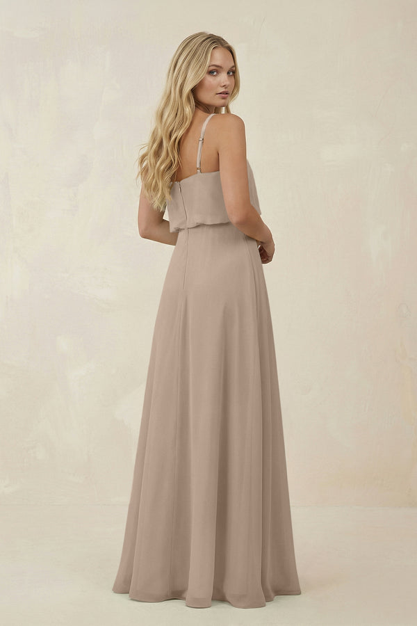 V - Neck Blouson A - Line Chiffon Bridesmaid Dress in Almond - SHE IS ME Bridesmaid Dresses
