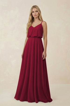 V - Neck Blouson A - Line Chiffon Bridesmaid Dress in Berry - SHE IS ME Bridesmaid Dresses