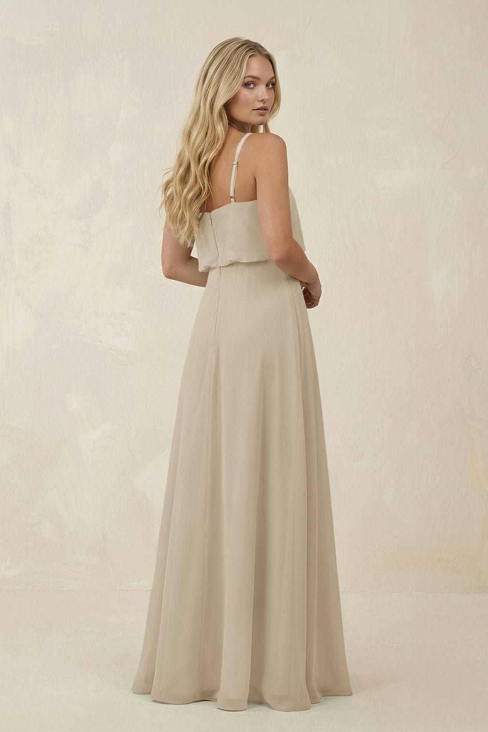 V - Neck Blouson A - Line Chiffon Bridesmaid Dress in Champagne - SHE IS ME Bridesmaid Dresses