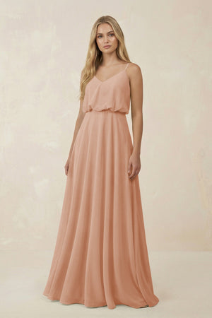 V - Neck Blouson A - Line Chiffon Bridesmaid Dress in Champagne Rose - SHE IS ME Bridesmaid Dresses