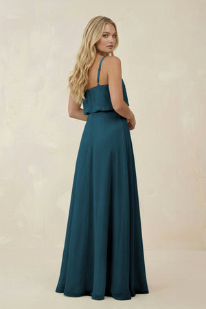 V - Neck Blouson A - Line Chiffon Bridesmaid Dress in Dark Teal - SHE IS ME Bridesmaid Dresses