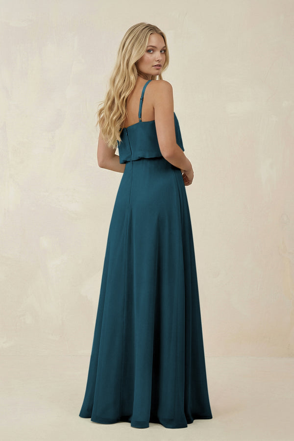 V - Neck Blouson A - Line Chiffon Bridesmaid Dress in Dark Teal - SHE IS ME Bridesmaid Dresses
