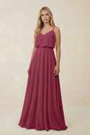 V - Neck Blouson A - Line Chiffon Bridesmaid Dress in Desert Rose - SHE IS ME Bridesmaid Dresses