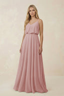 V - Neck Blouson A - Line Chiffon Bridesmaid Dress in Dusty Rose - SHE IS ME Bridesmaid Dresses