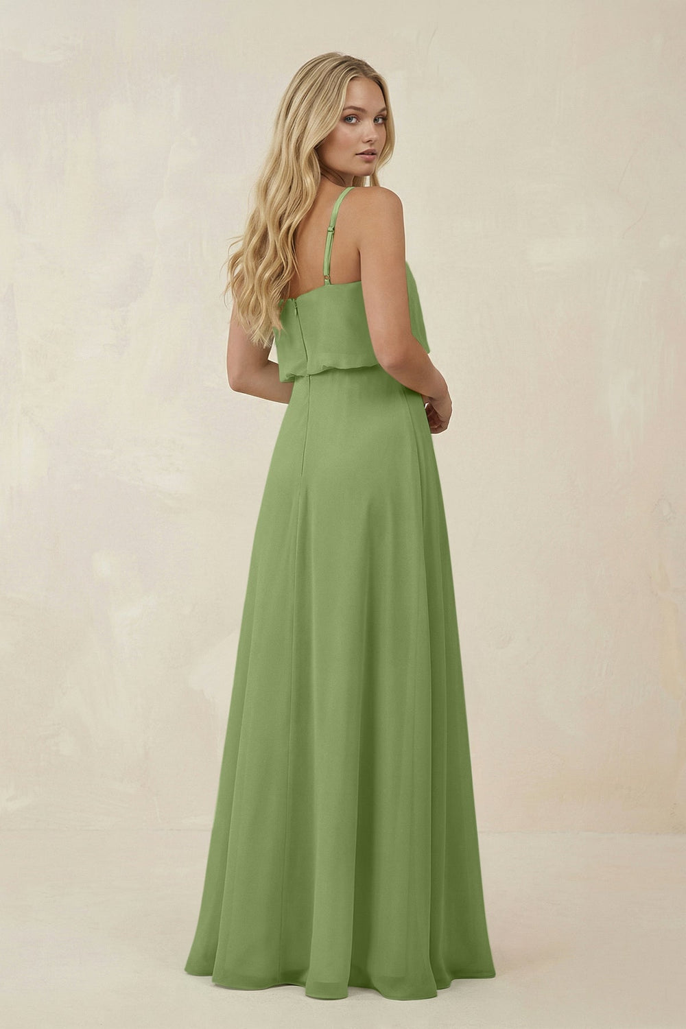 V - Neck Blouson A - Line Chiffon Bridesmaid Dress in Matcha - SHE IS ME Bridesmaid Dresses