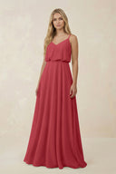 V - Neck Blouson A - Line Chiffon Bridesmaid Dress in Merlot - SHE IS ME Bridesmaid Dresses