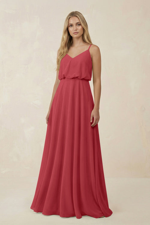 V - Neck Blouson A - Line Chiffon Bridesmaid Dress in Merlot - SHE IS ME Bridesmaid Dresses