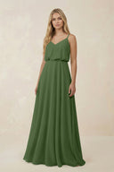 V - Neck Blouson A - Line Chiffon Bridesmaid Dress in Moss - SHE IS ME Bridesmaid Dresses